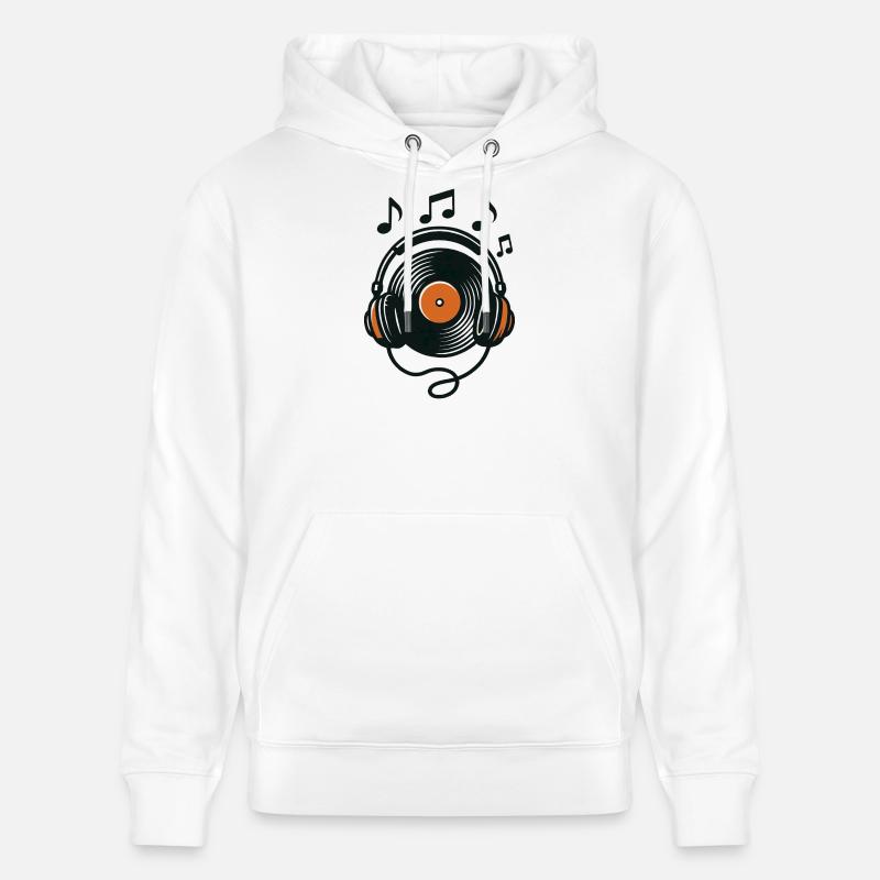 Vinyles rétro et casque audio - Sweat à capuche bio CRUISER Stanley/Stella Unisexe - blanc