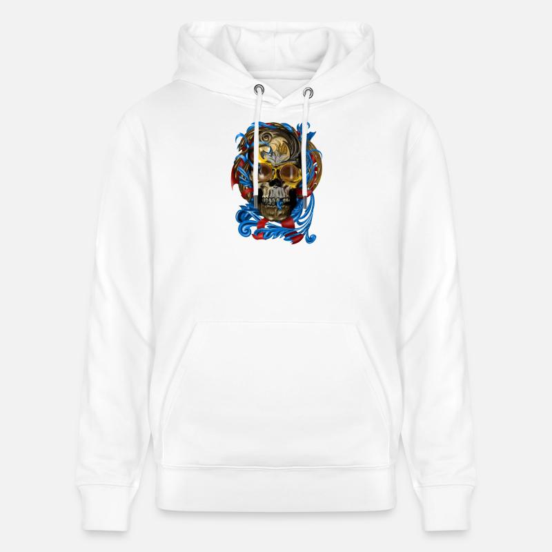 Crâne baroque avec rubans bleus - Sweat à capuche bio CRUISER Stanley/Stella Unisexe - blanc