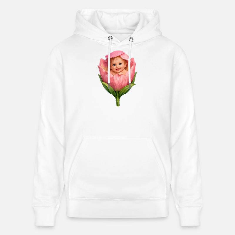 Baby in pinker Pfingstrosenblüte - Stanley/Stella Unisex Bio-Hoodie CRUISER  - Weiß