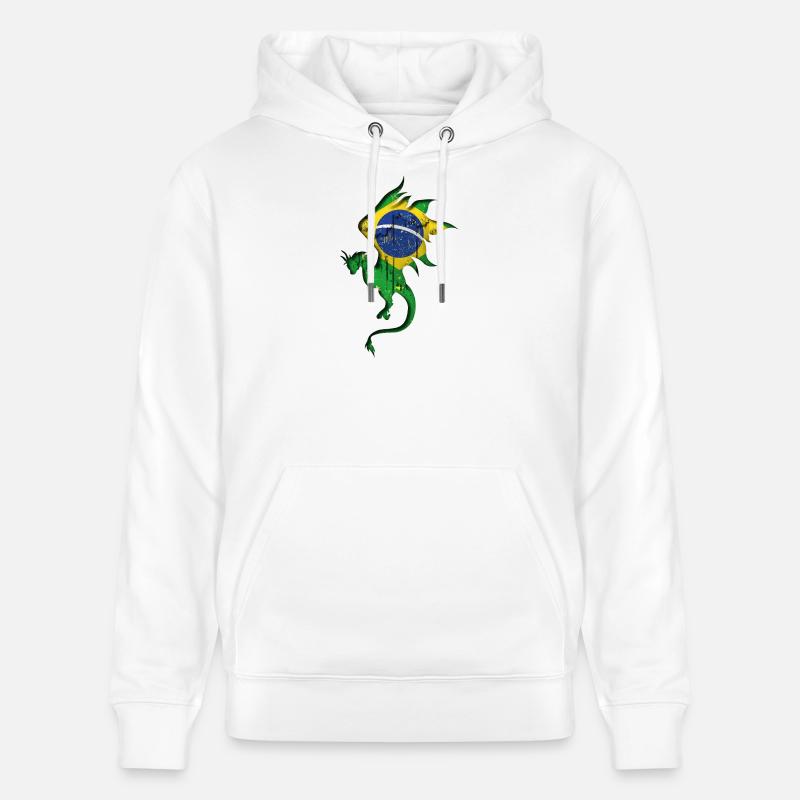 Drapeau du Brésil - Brésil - Dragon Silhouette - Sweat à capuche bio CRUISER Stanley/Stella Unisexe - blanc