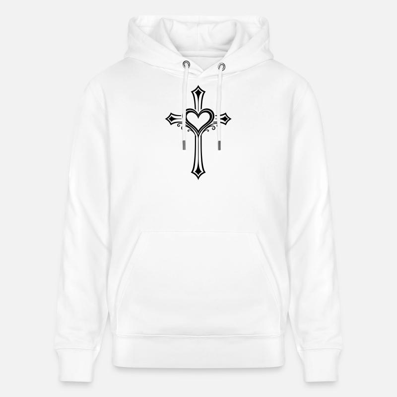 Jésus symbole de croix de cœur - Sweat à capuche bio CRUISER Stanley/Stella Unisexe - blanc