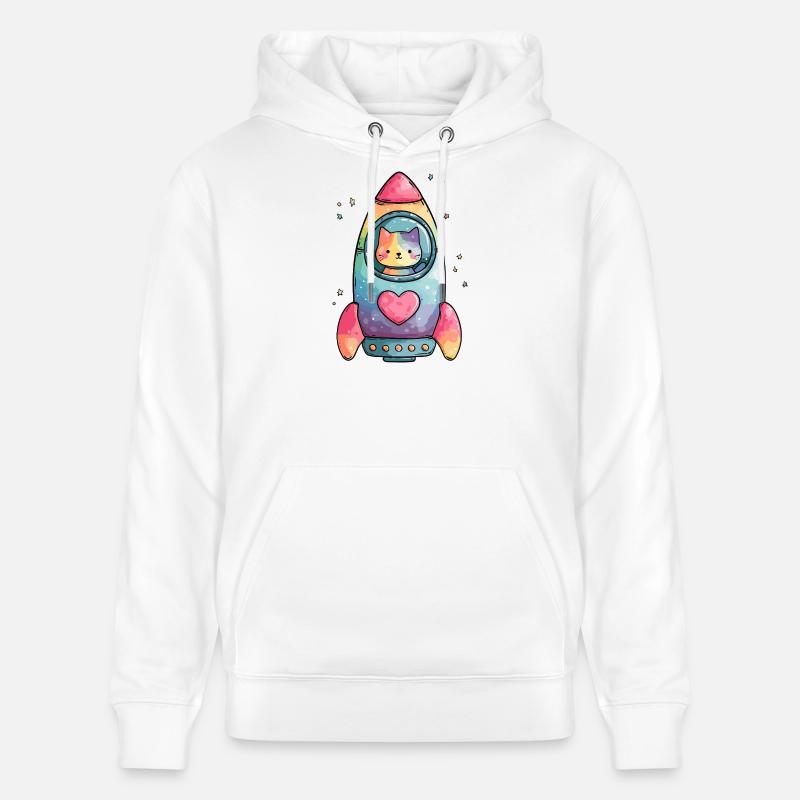 Cœur de Chat Fusée Arc-en-ciel - Sweat à capuche bio CRUISER Stanley/Stella Unisexe - blanc