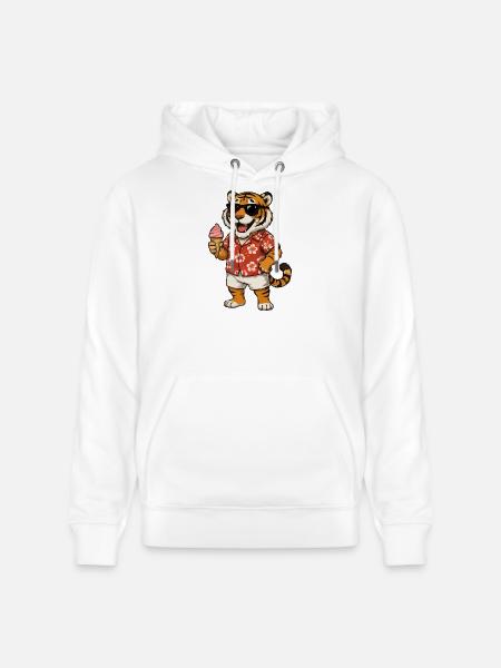 Hawaii-Tiger mit Eis-Sommerlook - Stanley/Stella CRUISER Unisex Organic Hoodie - white