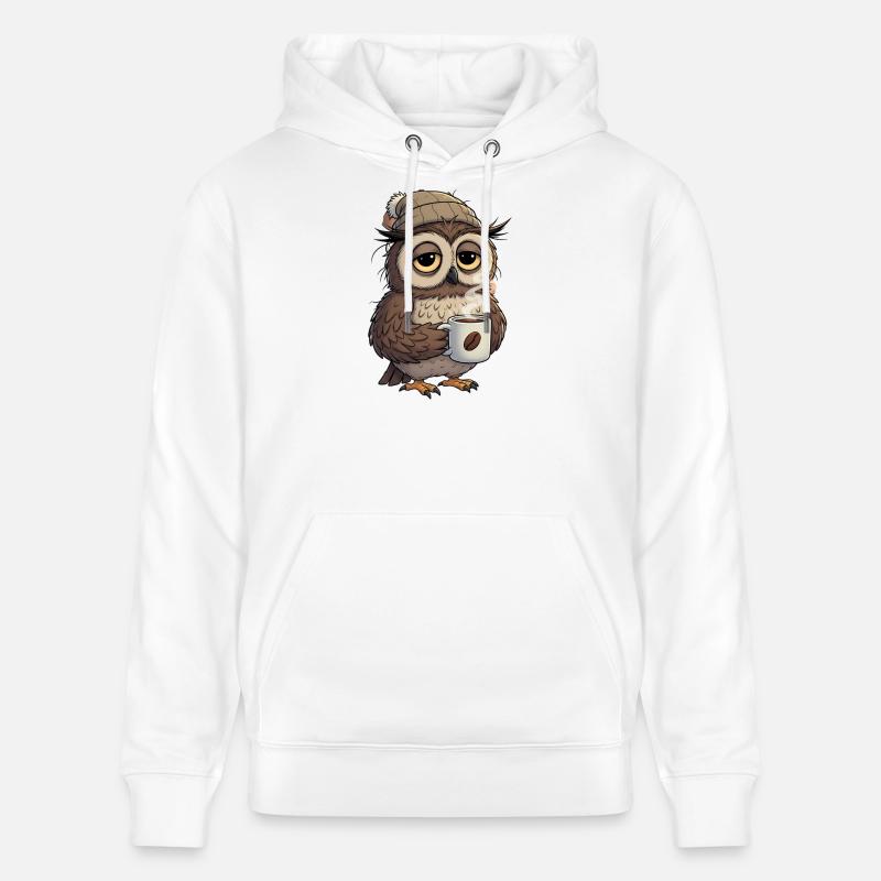 Verschlafene Eule Mit Kaffeetasse Cartoon - Stanley/Stella Unisex Bio-Hoodie CRUISER  - Weiß