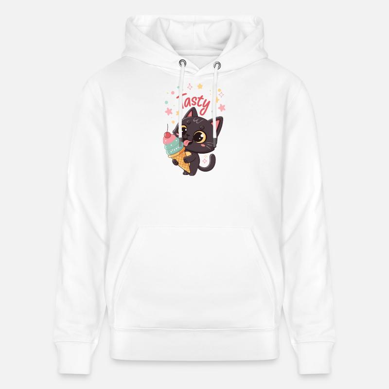 Chat gourmand et crème glacée - Sweat à capuche bio CRUISER Stanley/Stella Unisexe - blanc