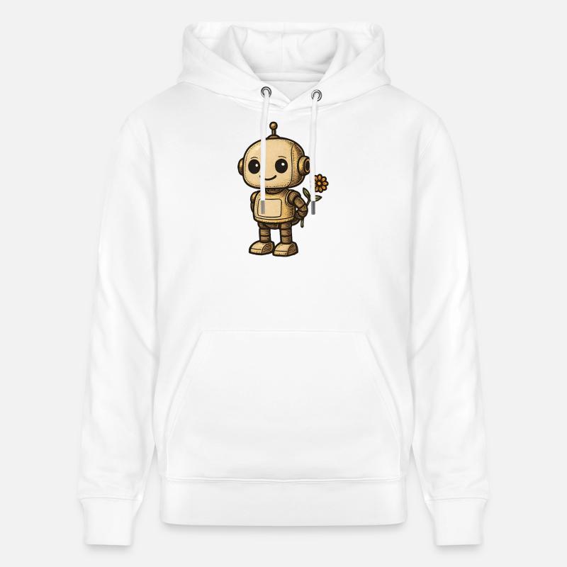 Robot rétro avec fleur - Sweat à capuche bio CRUISER Stanley/Stella Unisexe - blanc