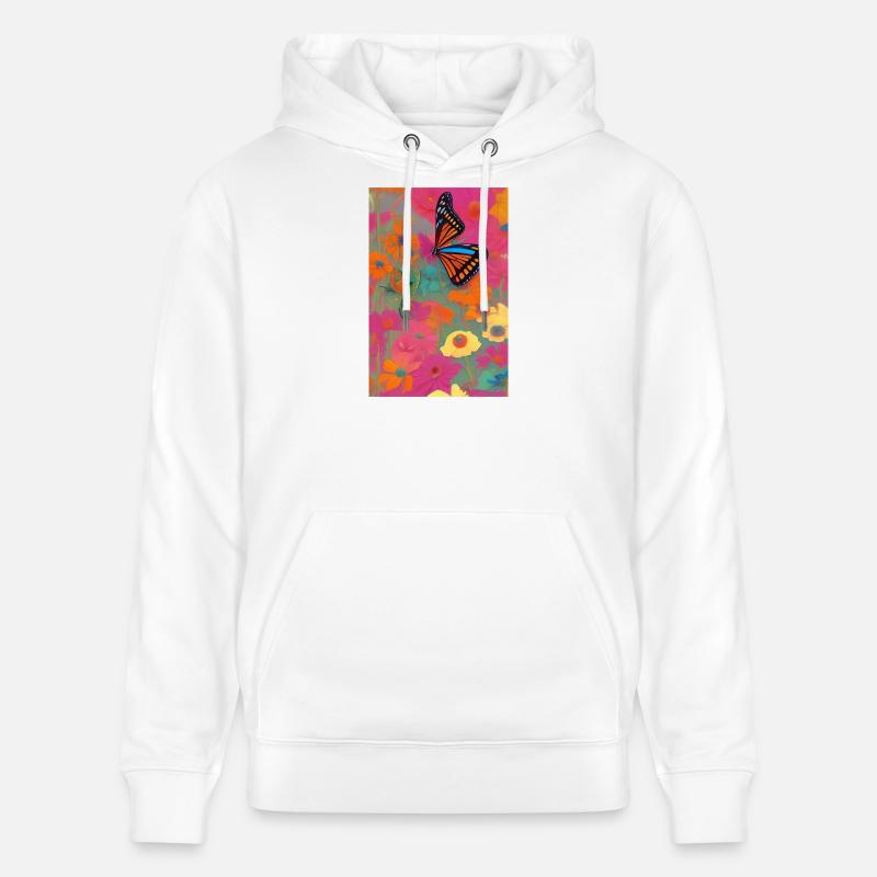 Fleurs et papillon - Sweat à capuche bio CRUISER Stanley/Stella Unisexe - blanc