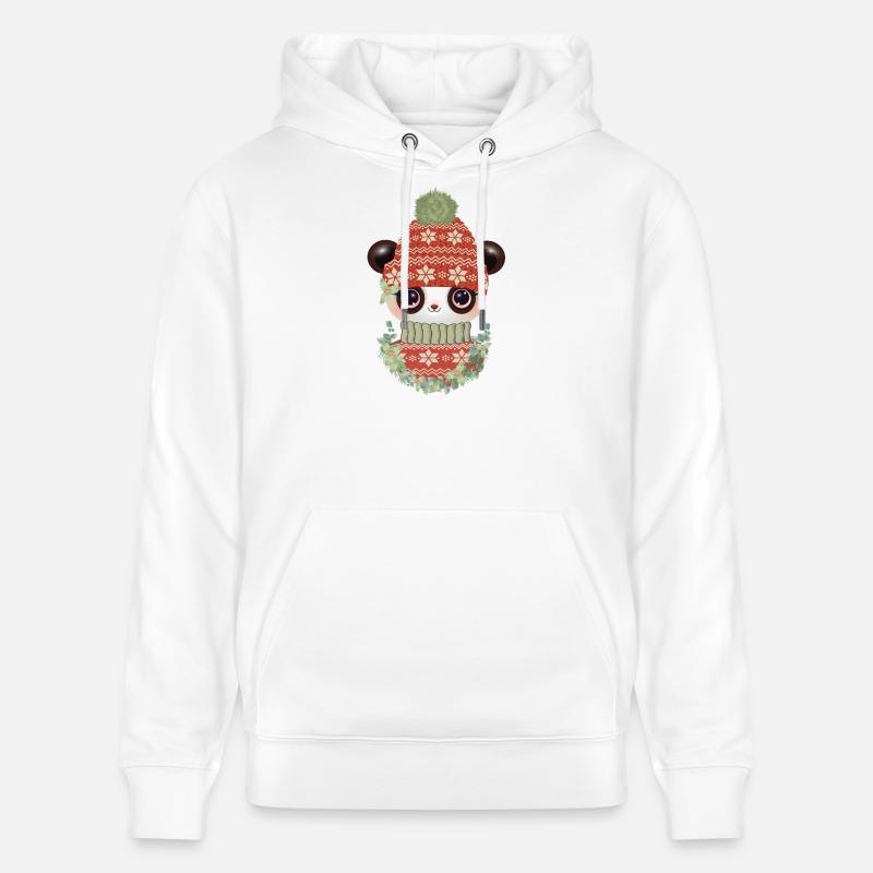 niedlicher Panda mit Pullover,Bommelmütze & Kranz - Stanley/Stella Unisex Bio-Hoodie CRUISER  - Weiß