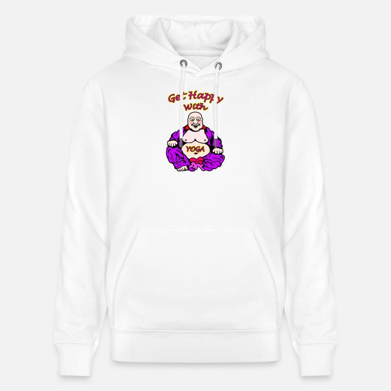 Illustration de Bouddha Yoga joyeux - Sweat à capuche bio CRUISER Stanley/Stella Unisexe - blanc