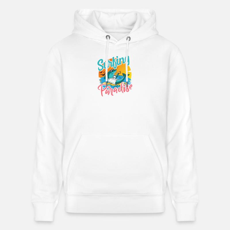 Motif de vacances Requin Surfeur - Sweat à capuche bio CRUISER Stanley/Stella Unisexe - blanc