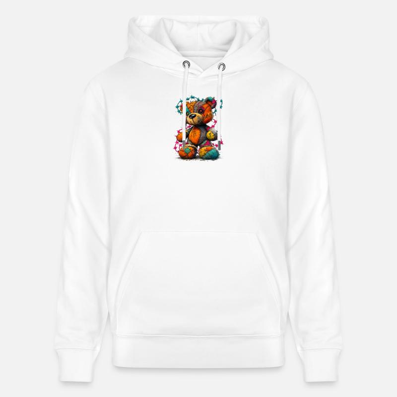Nounours patchwork avec fils néon - Sweat à capuche bio CRUISER Stanley/Stella Unisexe - blanc