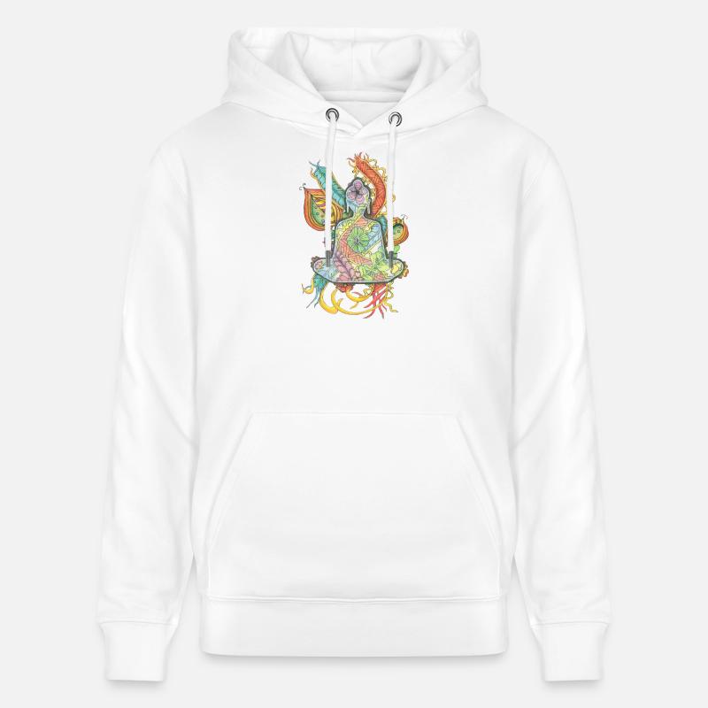 Bouddha méditant dessiné à la main - Sweat à capuche bio CRUISER Stanley/Stella Unisexe - blanc