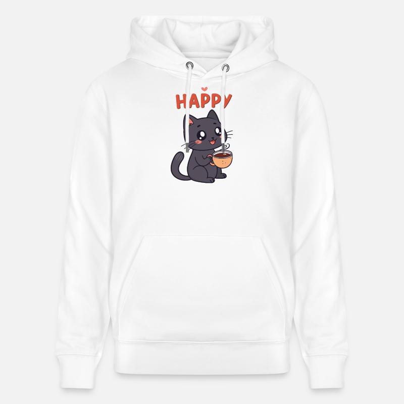Chaton Café Heureux - Sweat à capuche bio CRUISER Stanley/Stella Unisexe - blanc
