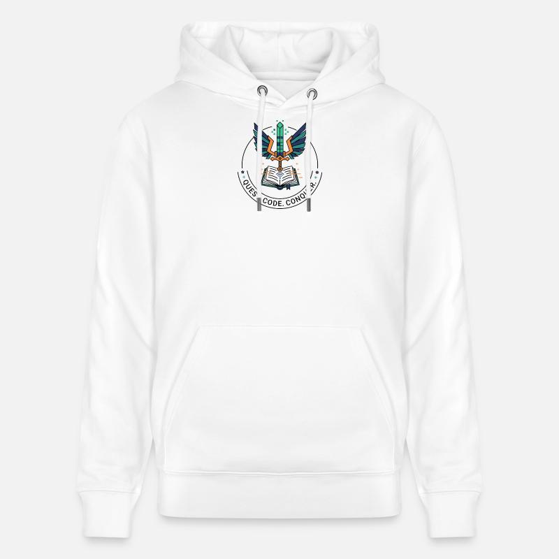 Quest. Code. Conquer Emblem - Stanley/Stella CRUISER Unisex Organic Hoodie - white