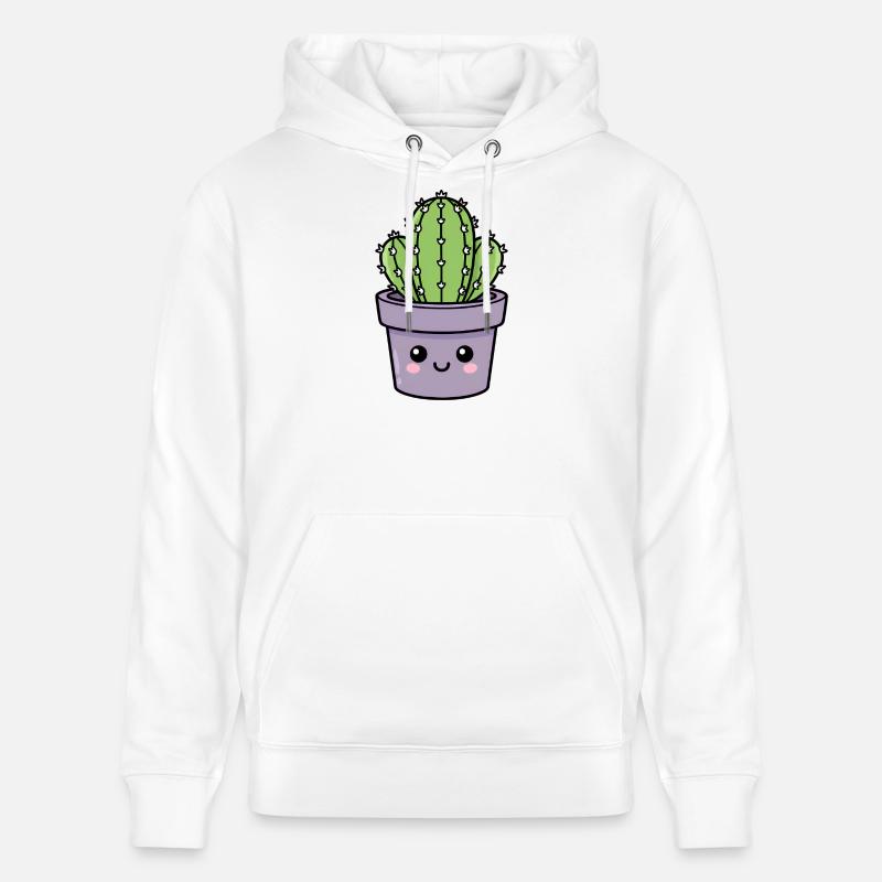 Cactus Kawaii dans un pot violet - Sweat à capuche bio CRUISER Stanley/Stella Unisexe - blanc