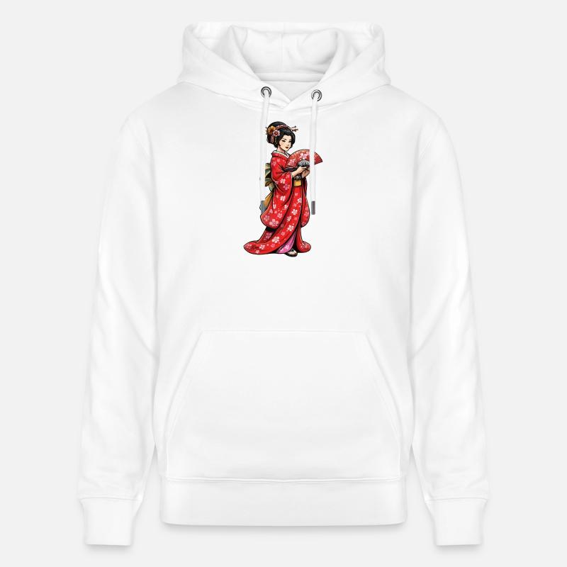 Geishas en kimono de cerisier - Sweat à capuche bio CRUISER Stanley/Stella Unisexe - blanc