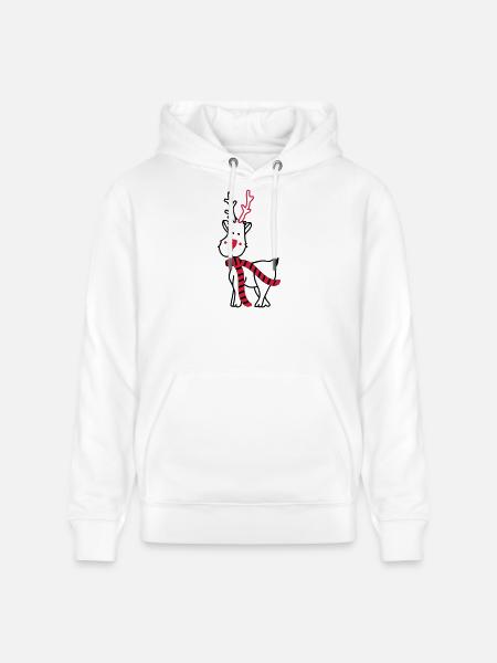 Reindeer with Scarf - Stanley/Stella CRUISER Unisex Organic Hoodie - white