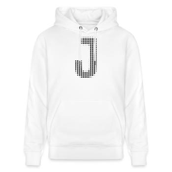 J Buchstabe Punkte Raster - Stanley/Stella Unisex Bio-Hoodie CRUISER  - Weiß - Vorne - Alina (178cm) & Michal (187cm)