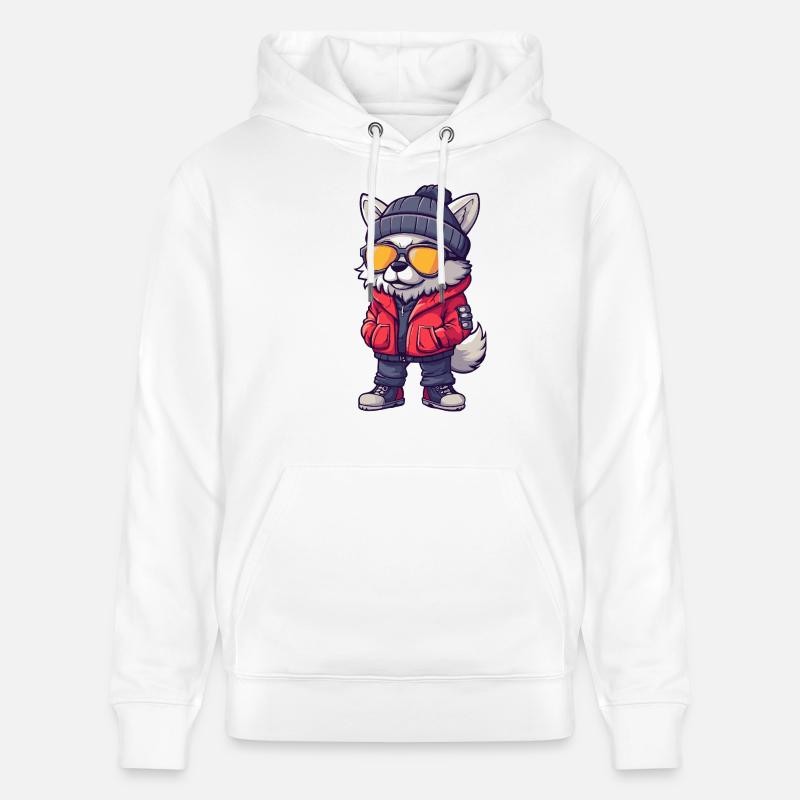 Bande dessinée cool loup - Sweat à capuche bio CRUISER Stanley/Stella Unisexe - blanc