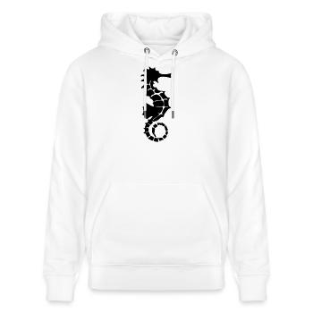 Seepferdchen Schattenfigur Logo für tropische - Stanley/Stella Unisex Bio-Hoodie CRUISER  - Weiß - Vorne - Alina (178cm) & Michal (187cm)