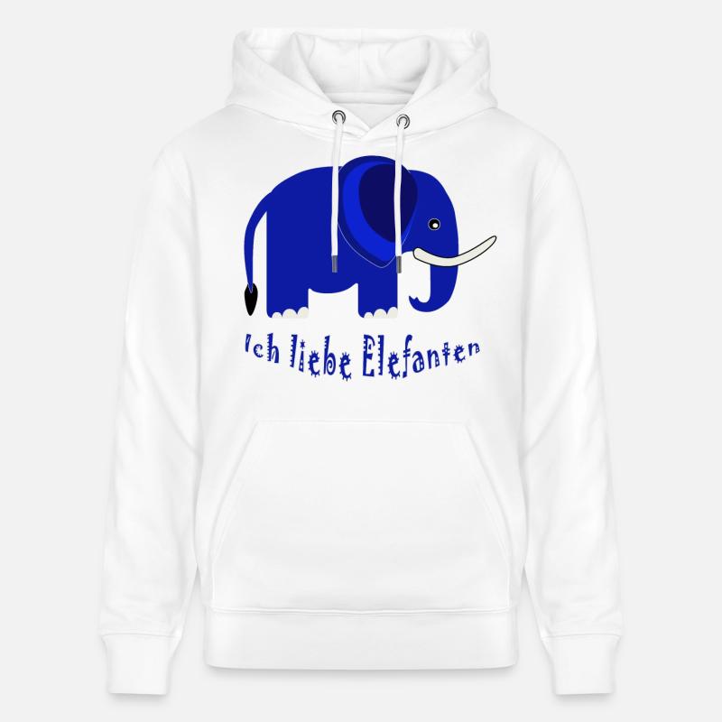 Éléphant bleu J’adore les éléphants - Sweat à capuche bio CRUISER Stanley/Stella Unisexe - blanc