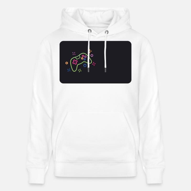 Bunter Spielecontroller auf schwarzem Hintergrund - Stanley/Stella Unisex Bio-Hoodie CRUISER  - Weiß