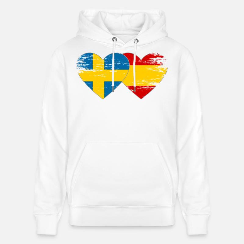 Suède Espagne Drapeau Coeur utilisé - Sweat à capuche bio CRUISER Stanley/Stella Unisexe - blanc