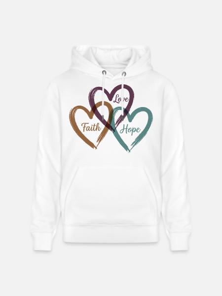 Love Faith Hope – Inspirational Heart Design - Stanley/Stella CRUISER Unisex Organic Hoodie - white