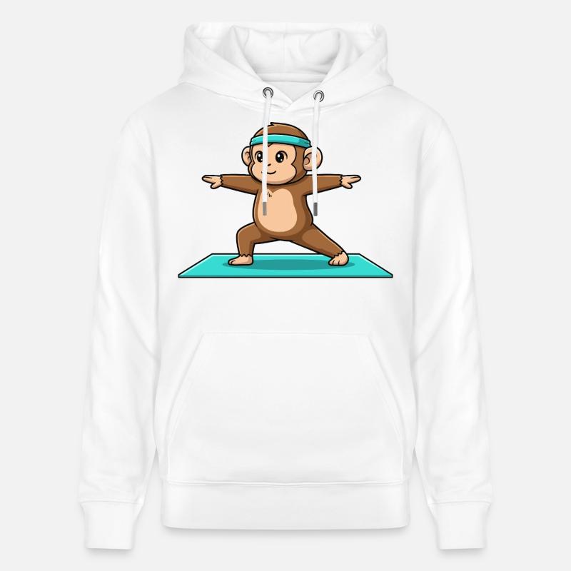 Singe de yoga en posture guerrier - Sweat à capuche bio CRUISER Stanley/Stella Unisexe - blanc