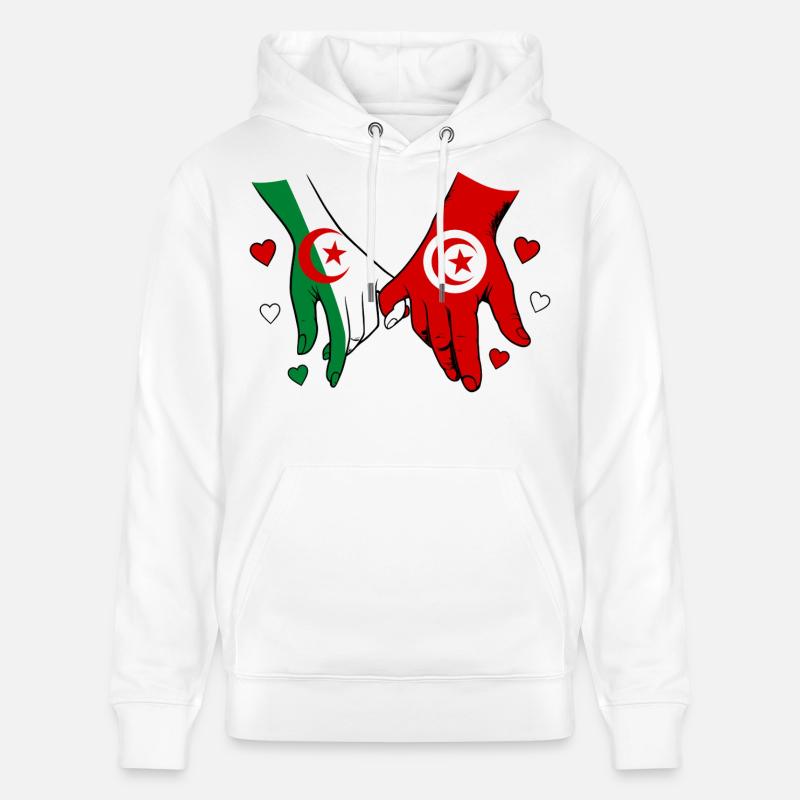 Algérie-Tunisie Drapeau main dans la main - Sweat à capuche bio CRUISER Stanley/Stella Unisexe - blanc