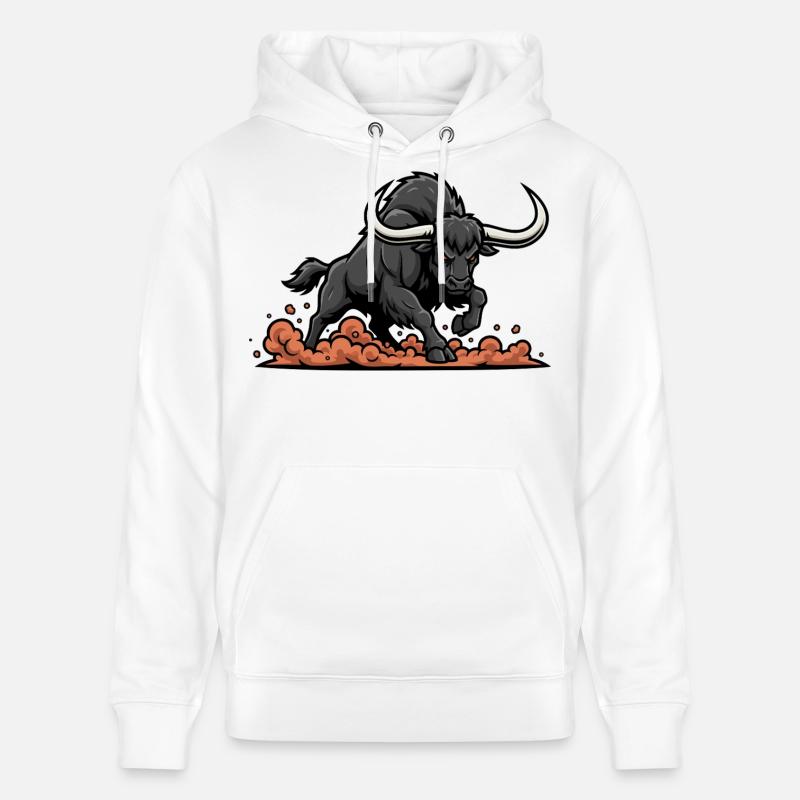 Buffle Noir Charge Mascotte Buffalo Power - Sweat à capuche bio CRUISER Stanley/Stella Unisexe - blanc