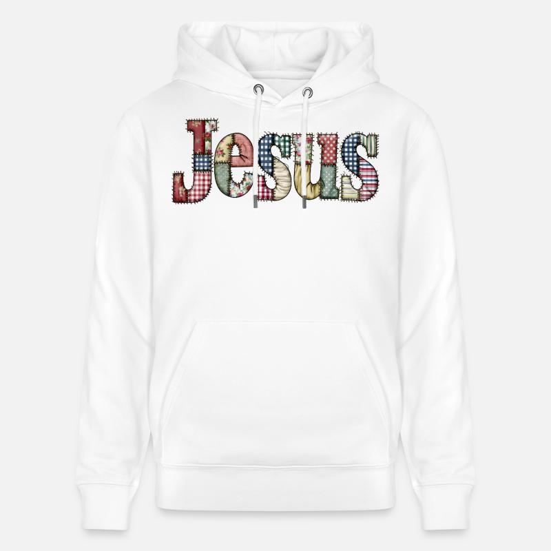 Lettrage Jésus en patchwork - Sweat à capuche bio CRUISER Stanley/Stella Unisexe - blanc