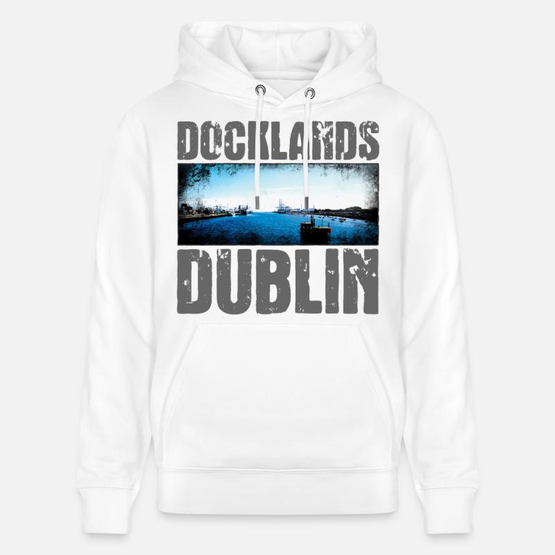 Docklands Dublin Vue sur l’eau - Sweat à capuche bio CRUISER Stanley/Stella Unisexe - blanc