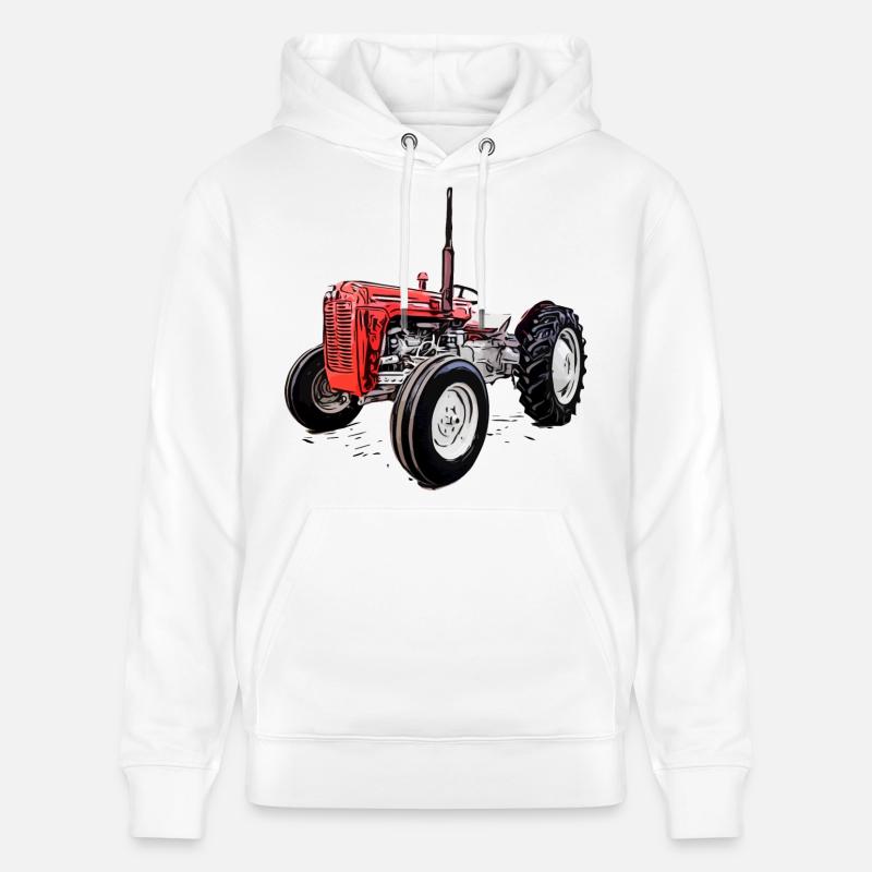 Tracteur rouge M F 35 - Sweat à capuche bio CRUISER Stanley/Stella Unisexe - blanc