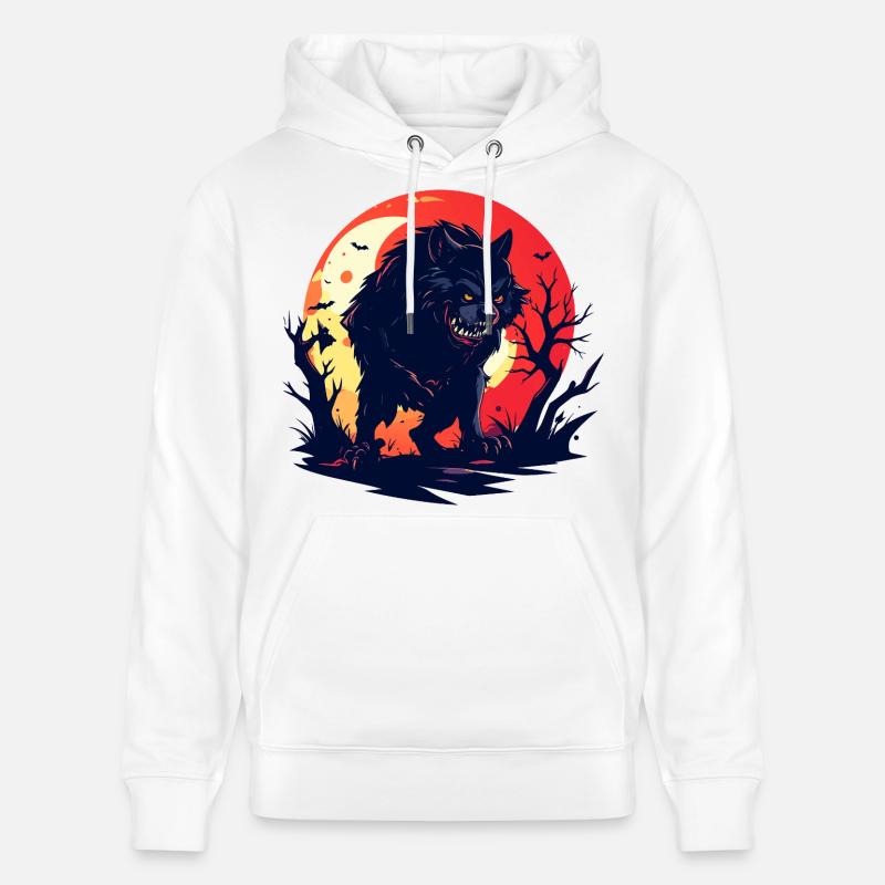 böser Mondwolf Werwolf im düsteren Mondschein - Stanley/Stella Unisex Bio-Hoodie CRUISER  - Weiß