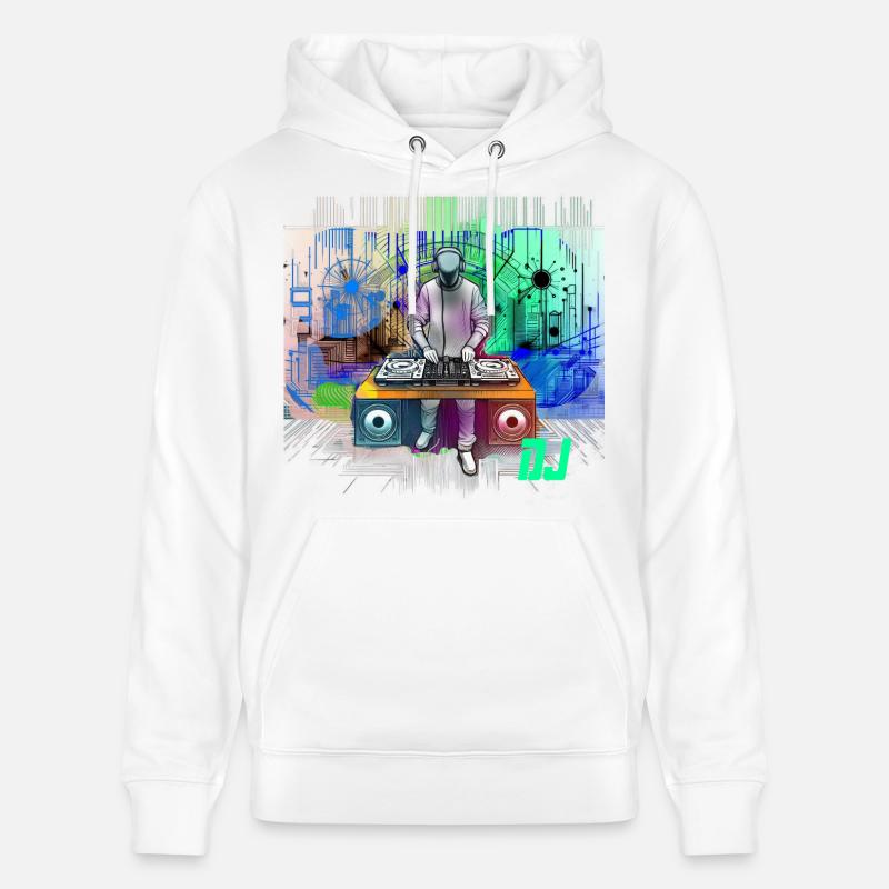 Dynamischer DJ mit bunten Techno-Designs - Stanley/Stella Unisex Bio-Hoodie CRUISER  - Weiß