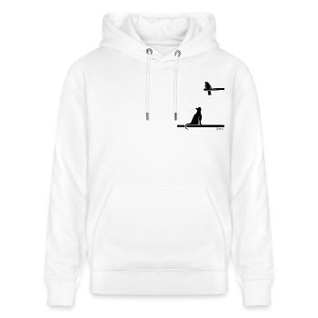 Design chat vs oiseau noir - Sweat à capuche bio CRUISER Stanley/Stella Unisexe - blanc - Devant - Alina (178cm) & Michal (187cm)