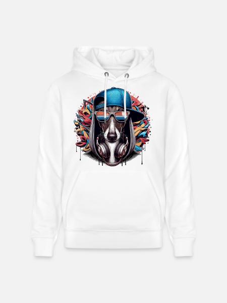 Greyhound Gangsta Dog Graffiti Gift - Stanley/Stella CRUISER Unisex Organic Hoodie - white