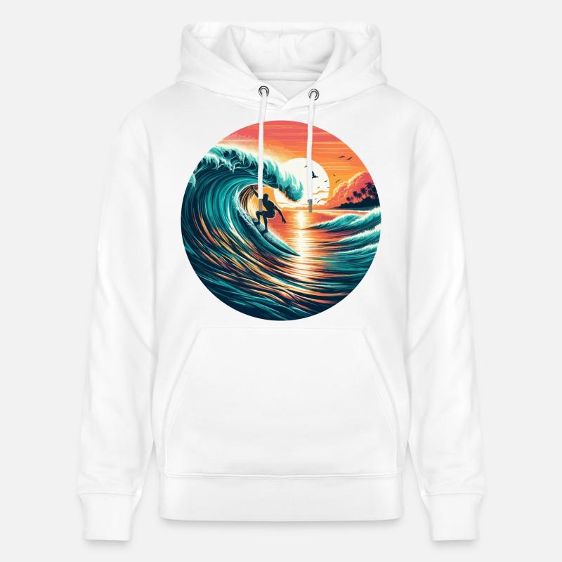 Surfeur au coucher du soleil - Sweat à capuche bio CRUISER Stanley/Stella Unisexe - blanc