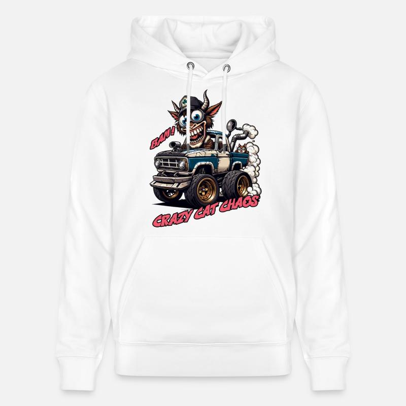 Conception tout-terrain Crazy Cat Chaos - Sweat à capuche bio CRUISER Stanley/Stella Unisexe - blanc