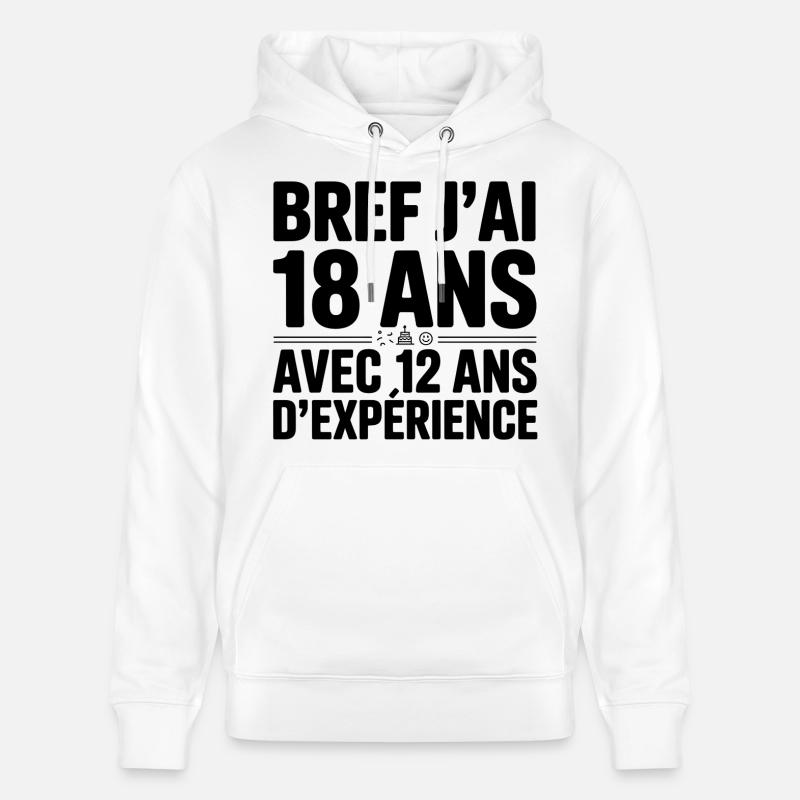 18 Ans avec 12 Ans d'Expérience - Sweat à capuche bio CRUISER Stanley/Stella Unisexe - blanc