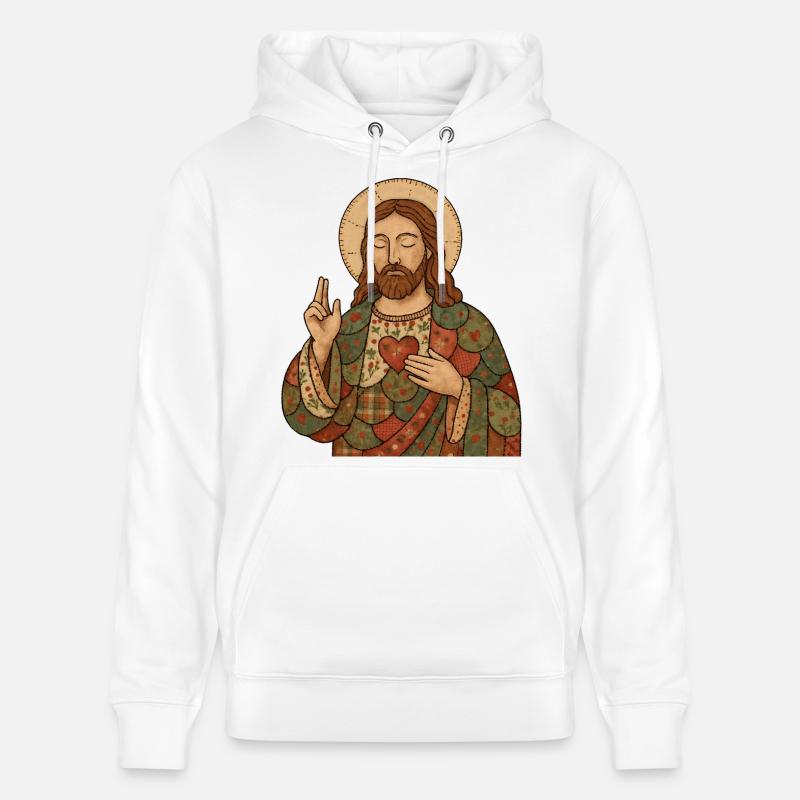 Patchwork de Noël Jésus - Sweat à capuche bio CRUISER Stanley/Stella Unisexe - blanc