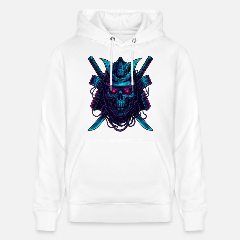 Cyber Samurai Crâne Neon Design - Sweat à capuche bio CRUISER Stanley/Stella Unisexe - blanc