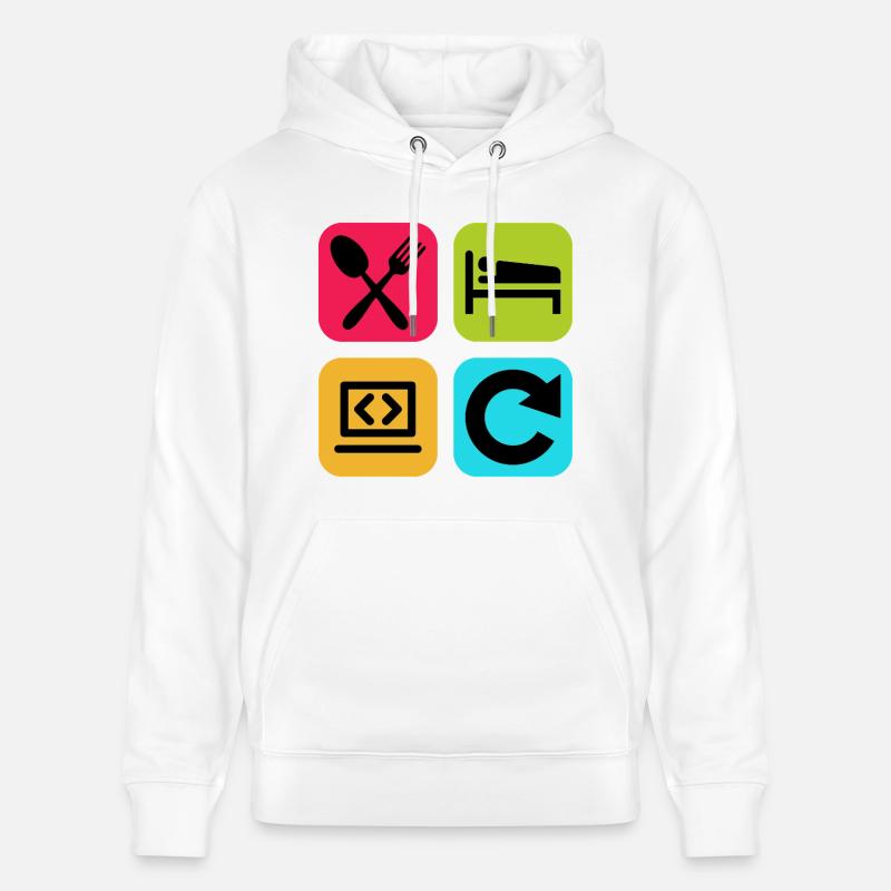 Essen, schlaf, Programm wiederholen, lustiger Zitatcode - Stanley/Stella Unisex Bio-Hoodie CRUISER  - Weiß