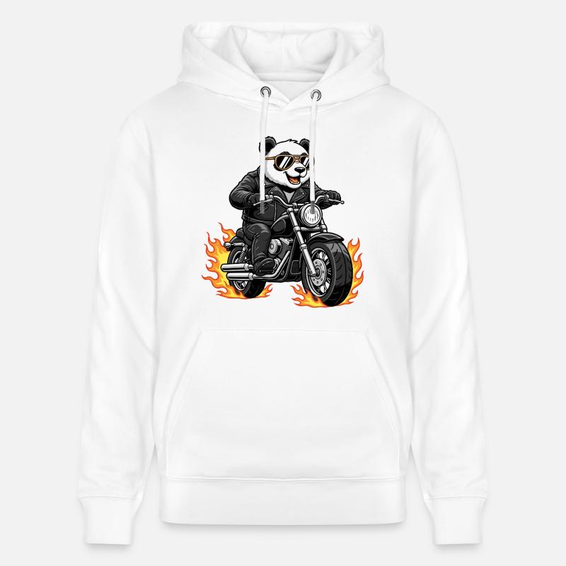 Cool Biker Panda Motorcycle Flames - Sweat à capuche bio CRUISER Stanley/Stella Unisexe - blanc