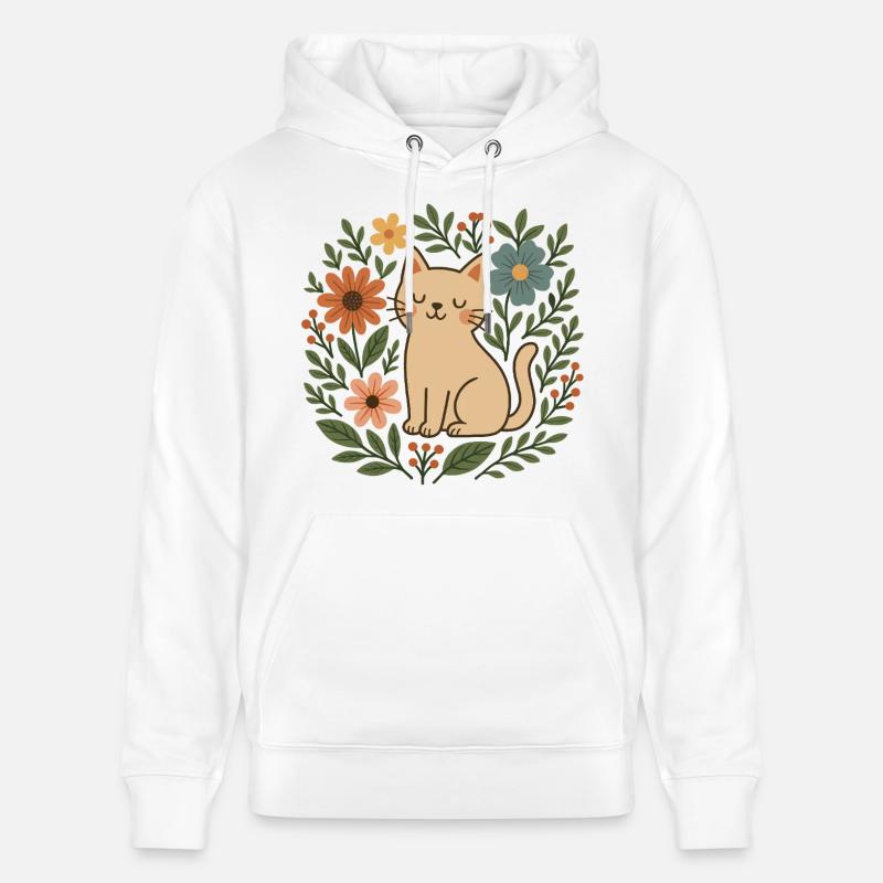 Chat fleuri parmi les fleurs - Sweat à capuche bio CRUISER Stanley/Stella Unisexe - blanc