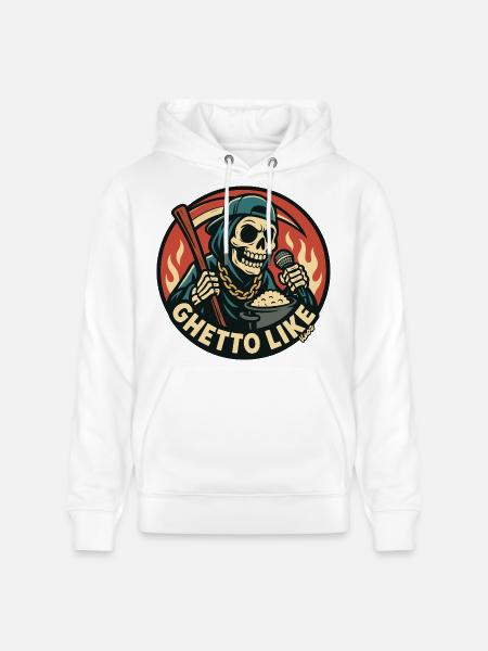 Squelette avec micro et style ghetto - Sweat à capuche bio CRUISER Stanley/Stella Unisexe - blanc