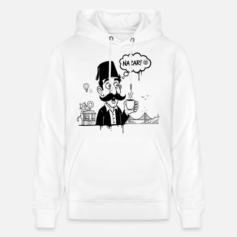 Moustachu au fez et Nazar Café - Sweat à capuche bio CRUISER Stanley/Stella Unisexe - blanc