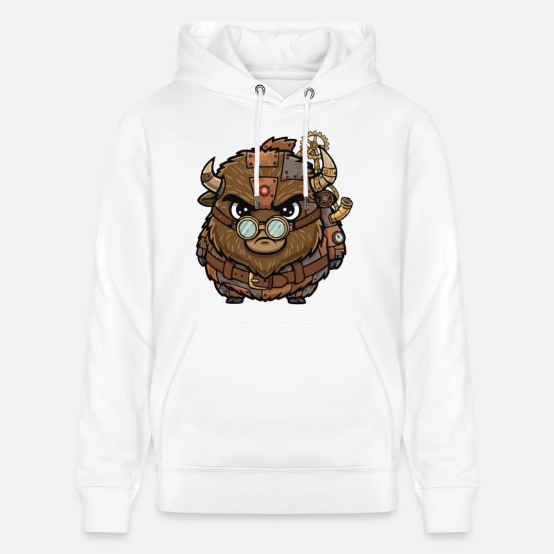 Bison Steampunk Cyborg Armure Engrenages - Sweat à capuche bio CRUISER Stanley/Stella Unisexe - blanc