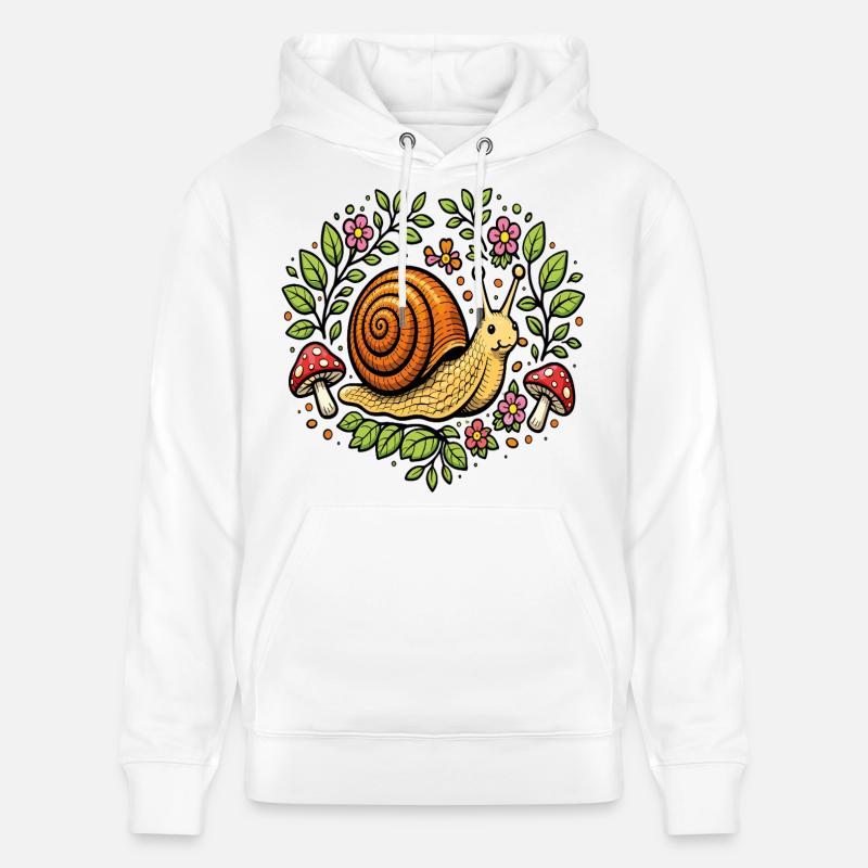 Escargot mignon fleurs et champignons - Sweat à capuche bio CRUISER Stanley/Stella Unisexe - blanc